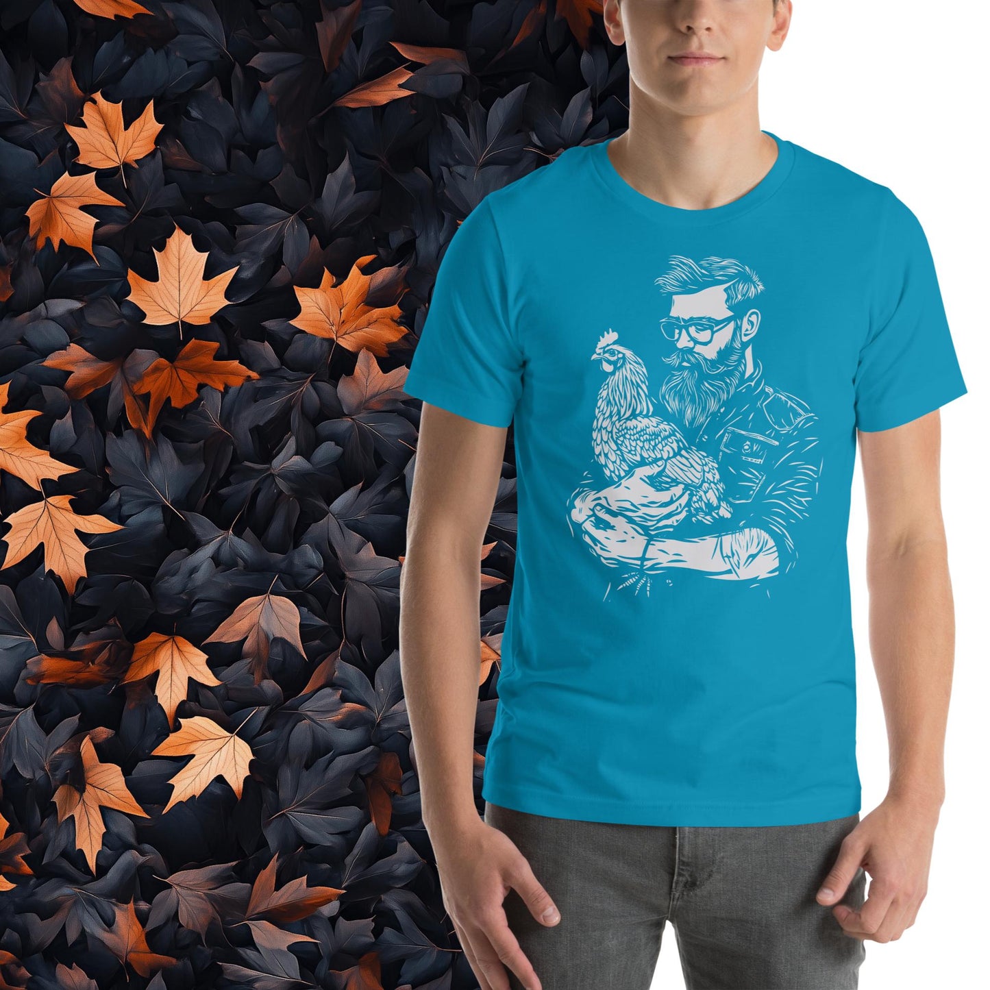 Farmer and Chicken, Unisex Rural Living Graphic T-Shirt