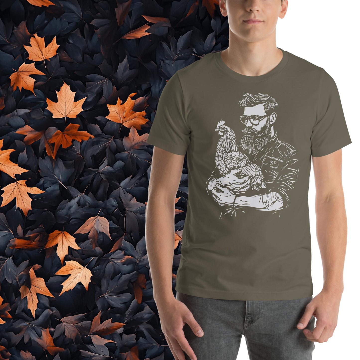 Farmer and Chicken, Unisex Rural Living Graphic T-Shirt