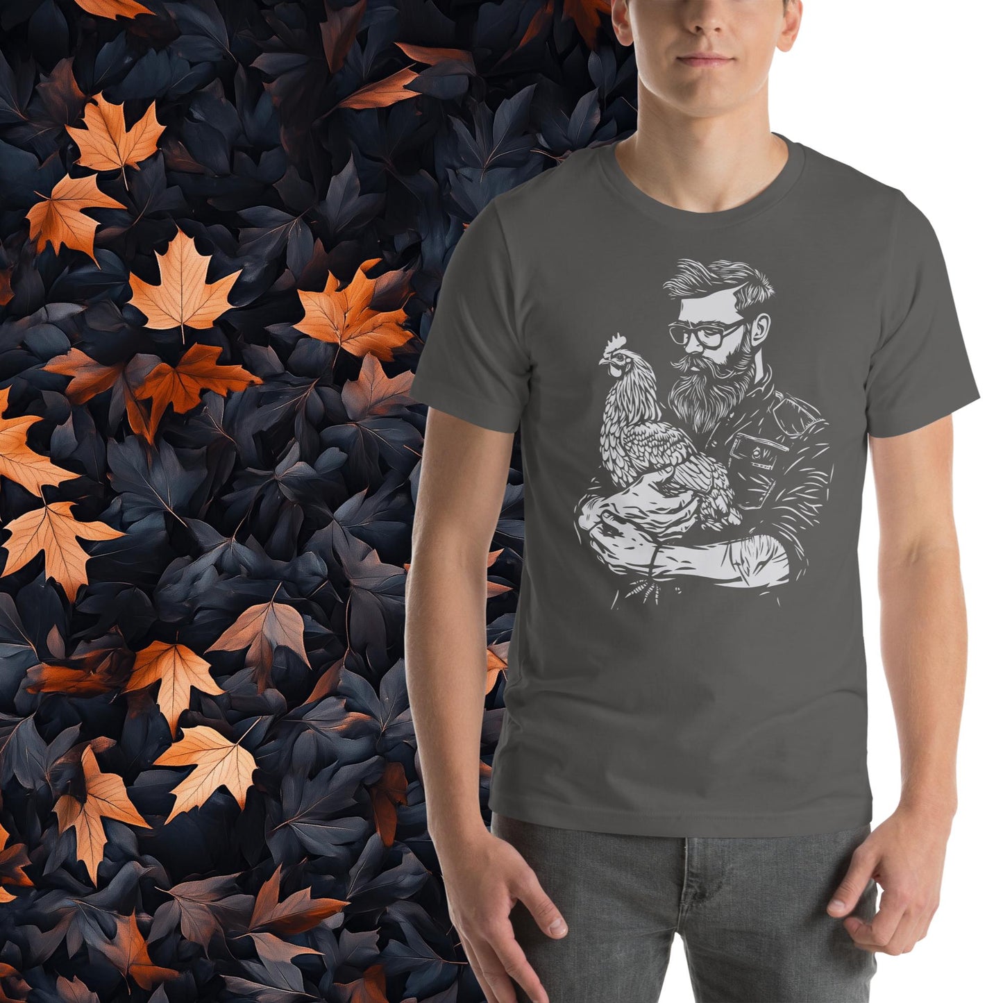 Farmer and Chicken, Unisex Rural Living Graphic T-Shirt
