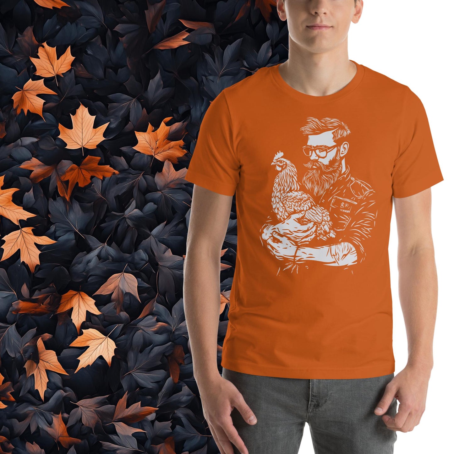 Farmer and Chicken, Unisex Rural Living Graphic T-Shirt