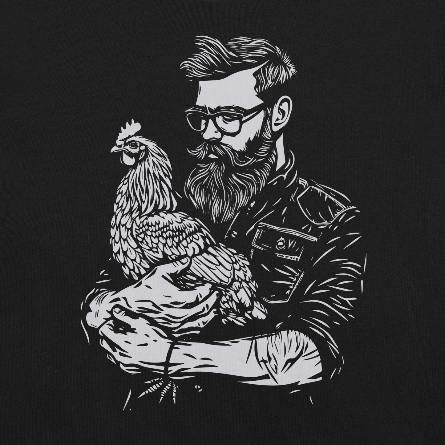 Farmer and Chicken, Unisex Rural Living Graphic T-Shirt