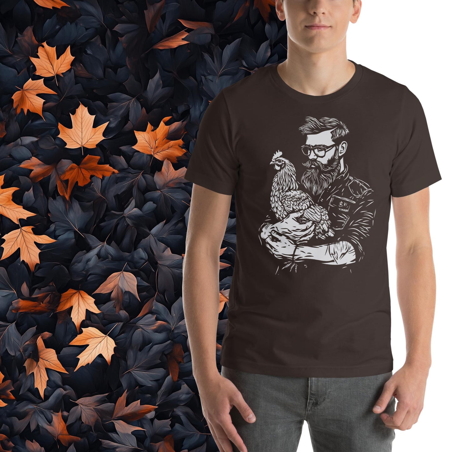 Farmer and Chicken, Unisex Rural Living Graphic T-Shirt