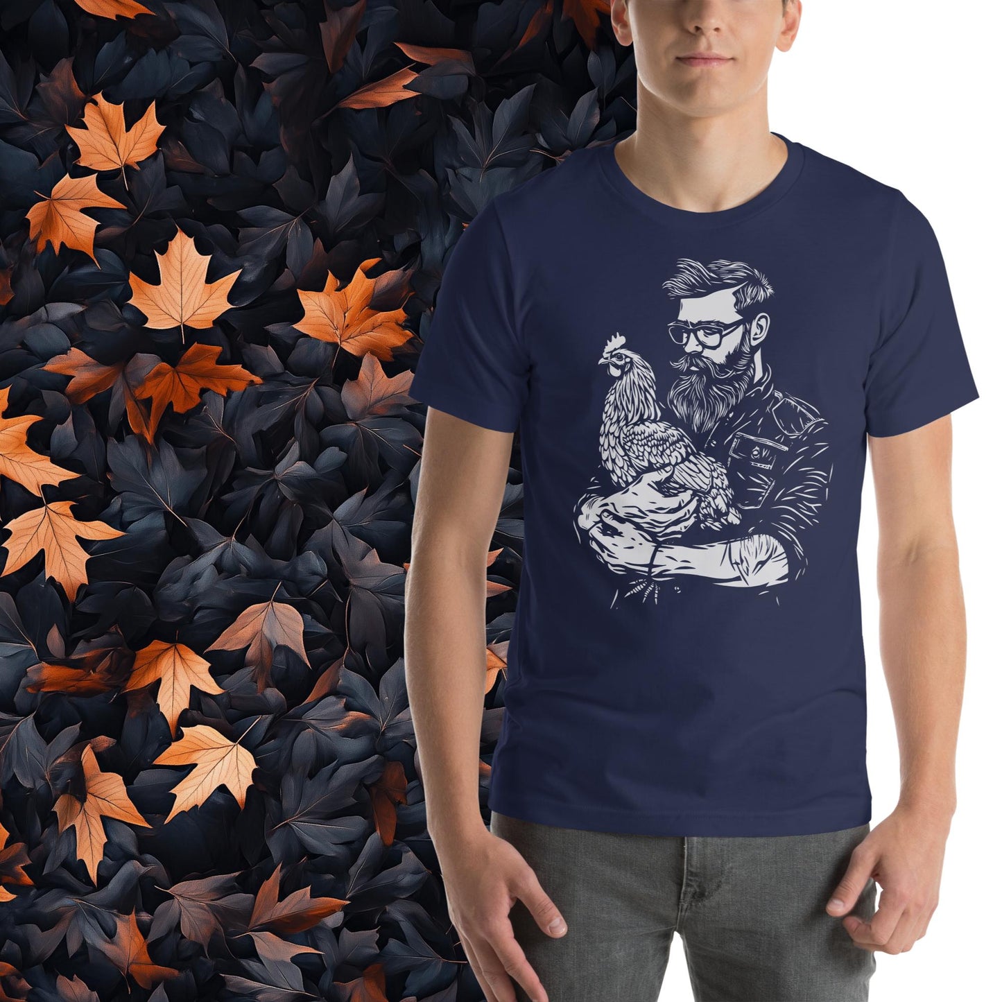 Farmer and Chicken, Unisex Rural Living Graphic T-Shirt