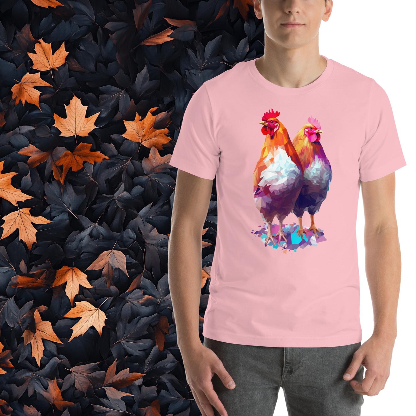 Prismatic Chickens, Geometric Unisex Graphic T-Shirt