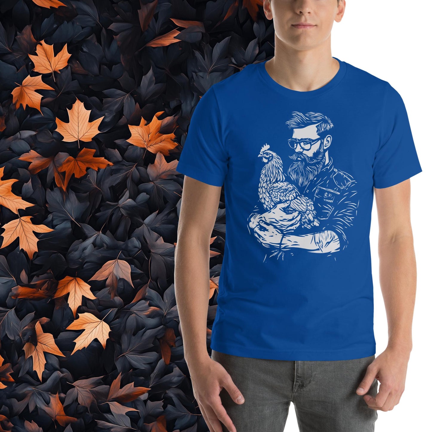 Farmer and Chicken, Unisex Rural Living Graphic T-Shirt