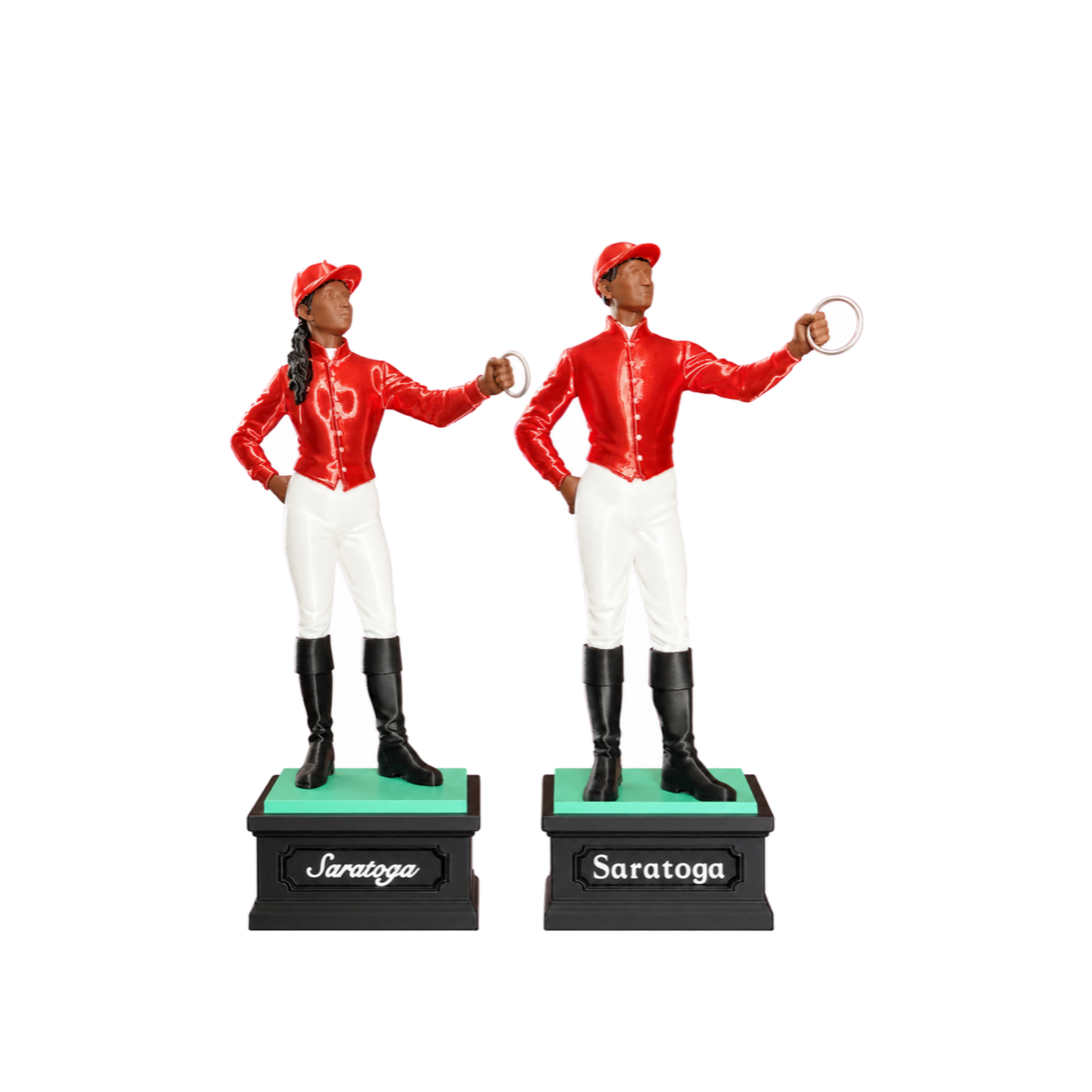 Full coral custom jockey statue, uncropped